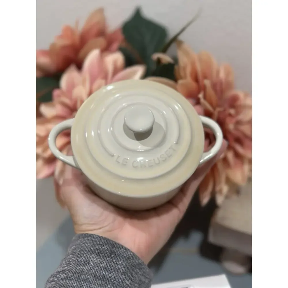 2 Le Creuset Stoneware Mini Cocotte W/Lid 10cm / 8oz ~ DUNE NIB